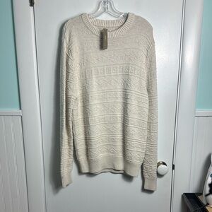 NWT J. Crew Men’s Cotton sweater in combination guernsey stitch Cream Large
